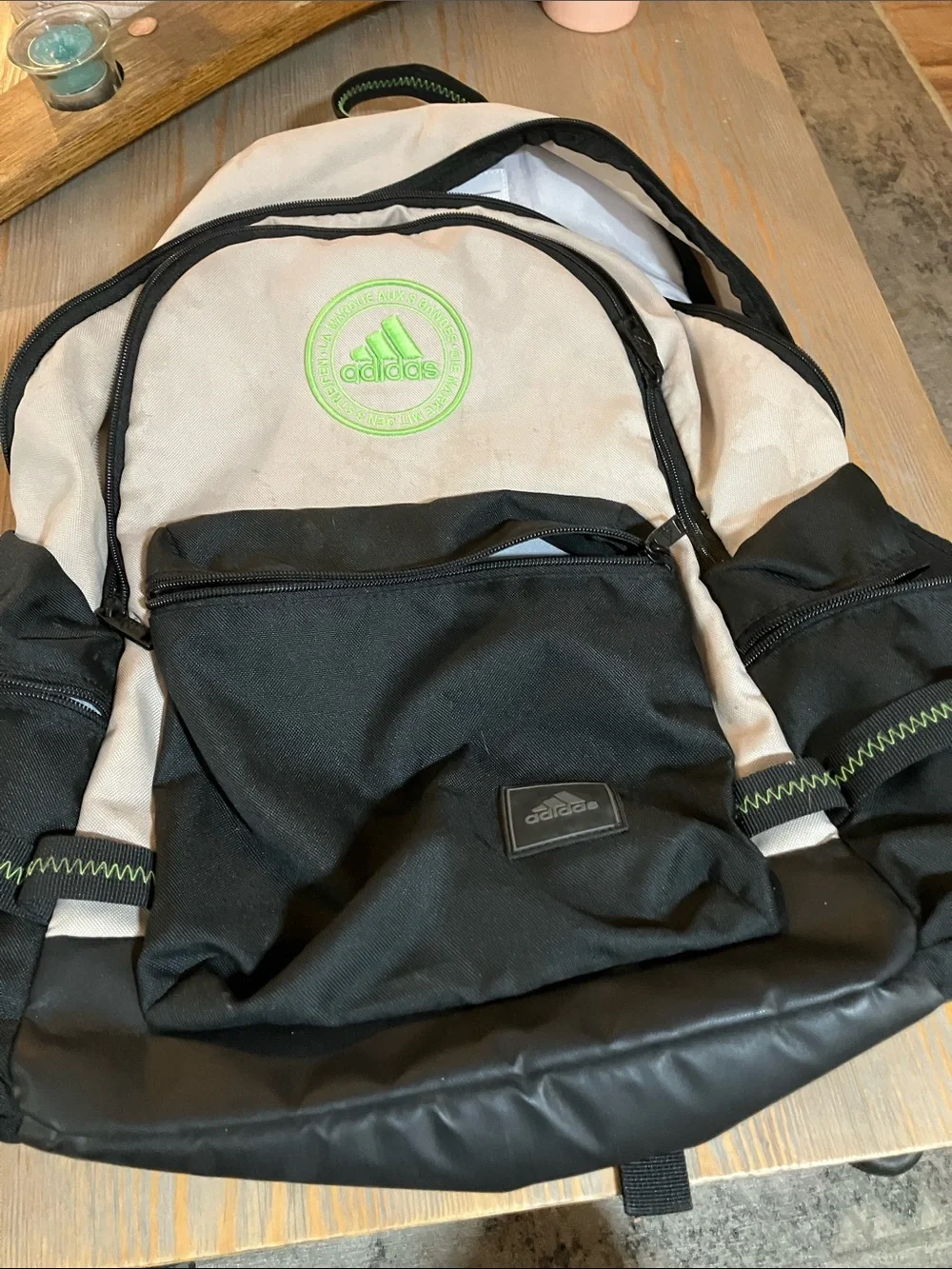 adidas Black, light grey and Lime Green Logo Backpack